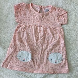 Carter's Pink Dress w/ cute cat faces on the front. Matching bloomers. Size 12M